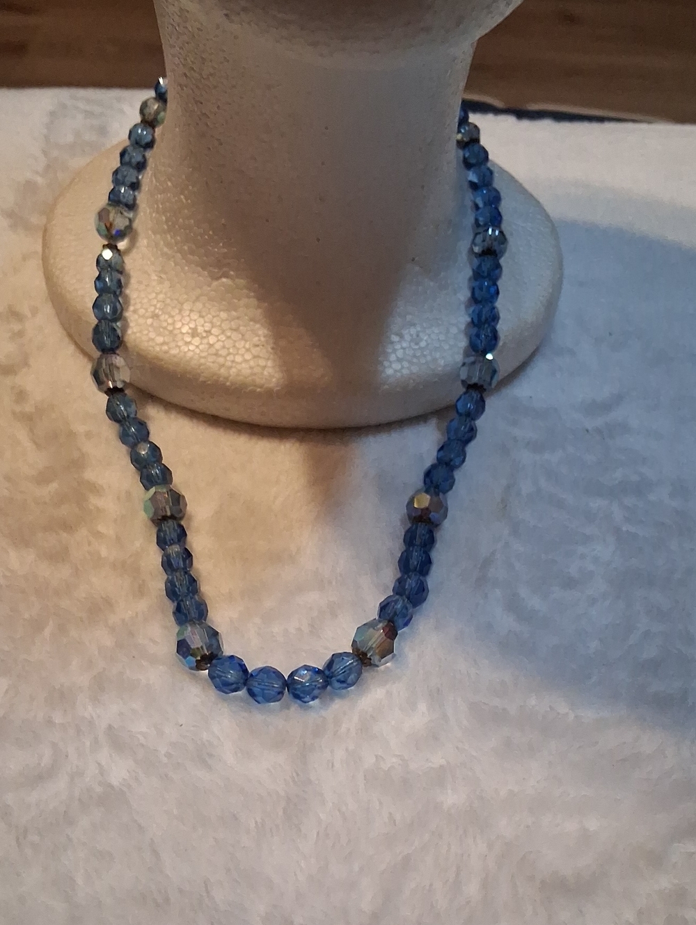 Vintage Blue Faceted Glass Bead Necklace
